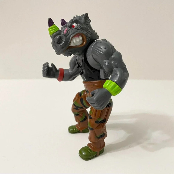 1991 TMNT Machine Gunnin Rocksteady Action Figure Wind Up Rhino - Picture 2 of 13